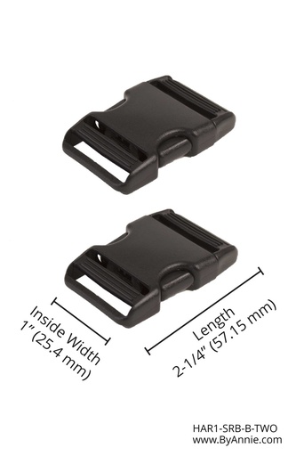 [HAR1-SRB-B-TWO] Side Release Buckle - 1" - Black Plastic - Set of Two