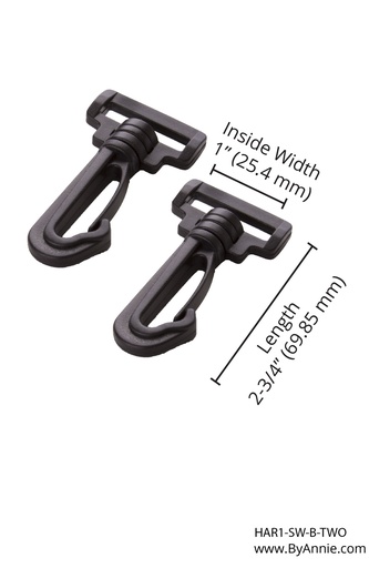 [HAR1-SW-B-TWO] Swivel Hook - 1" - Black Plastic - Set of Two