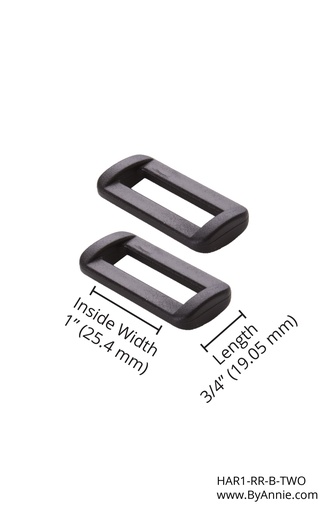 [HAR1-RR-B-TWO] Rectangle Ring - 1" - Black Plastic - Set of Two